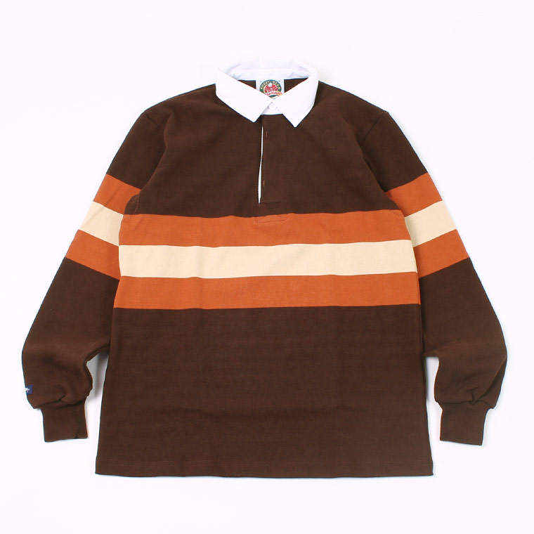 BARBARIAN (バーバリアン) L/S HEAVY WEIGHT RUGBY SHIRT - BROWN_RUST_BEIGE