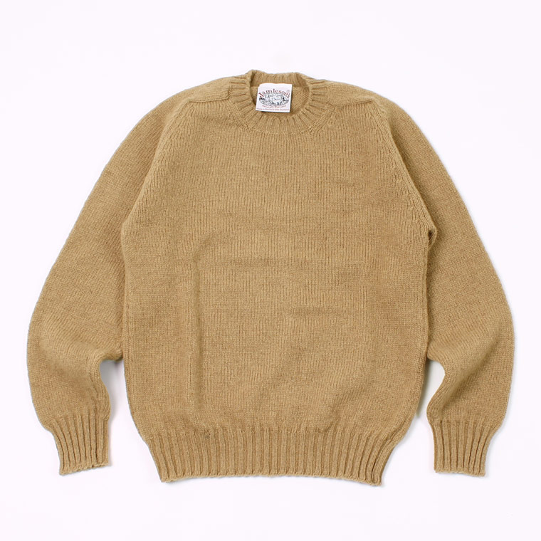 JAMIESON'S (ジャミーソンズ) SHETLAND PLAIN SADDLE SHOULDER CREW NECK ELBOW SUEDE PATCH - 337 OATMEAL_25 GREY BROWN SUEDE