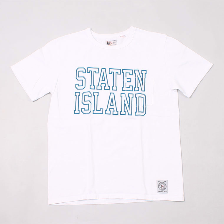 FELCO (フェルコ) MADE IN USA S/S CREW POCKET T W/PRINT STATEN ISLAND - WHITE