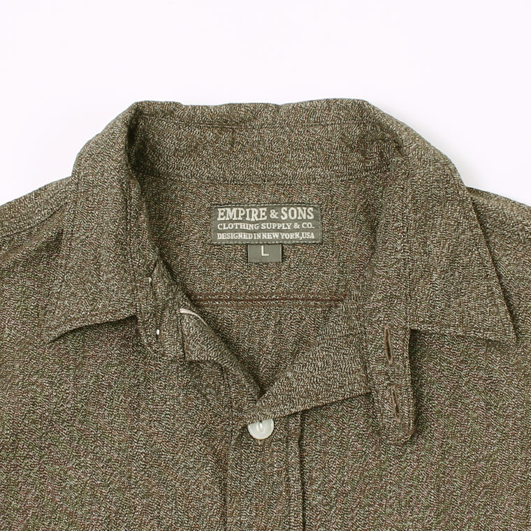 EMPIRE & SONS (エンパイア アンド サンズ)  SAMPLE L/S 2POCKET WORK SHIRT W/TAB SELVEDGE HEATHER - BROWN HEATHER