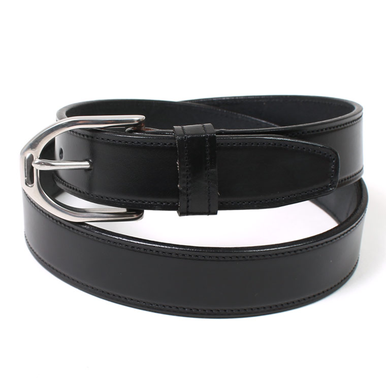 TORY LEATHER (トリーレザー)  1.25 INCH STITCHED BRIDLE LEATHER STAINLESS STEEL STIRRUP BUCKLE BELT - BLACK