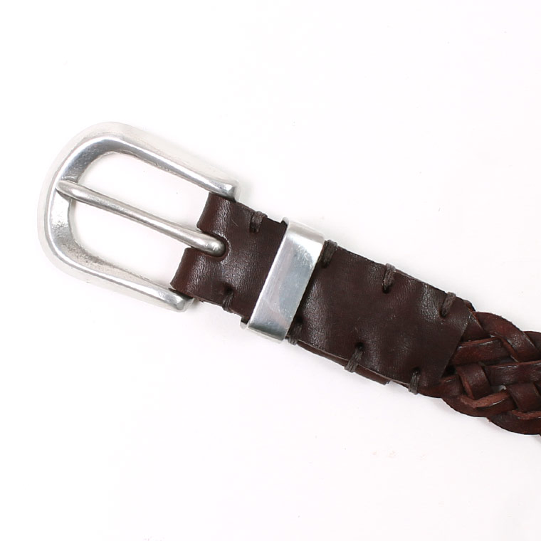 HALCYON BELT COMPANY (ハルシオンベルトカンパニー)  PLAIT WITH METAL FITING BELT ANTIQUE PEWTER BUCKLE - DK BROWN