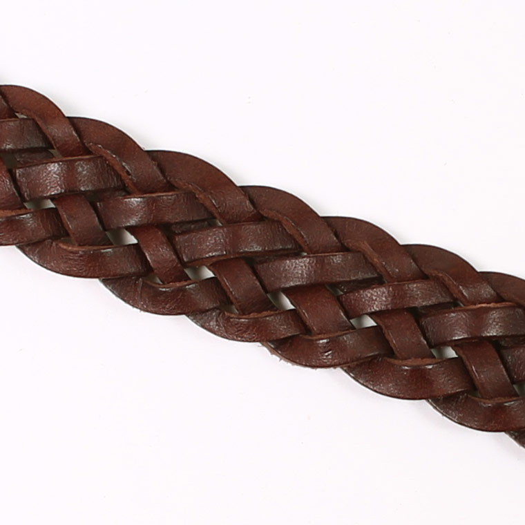 HALCYON BELT COMPANY (ハルシオンベルトカンパニー)  PLAIT WITH METAL FITING BELT ANTIQUE PEWTER BUCKLE - DK BROWN