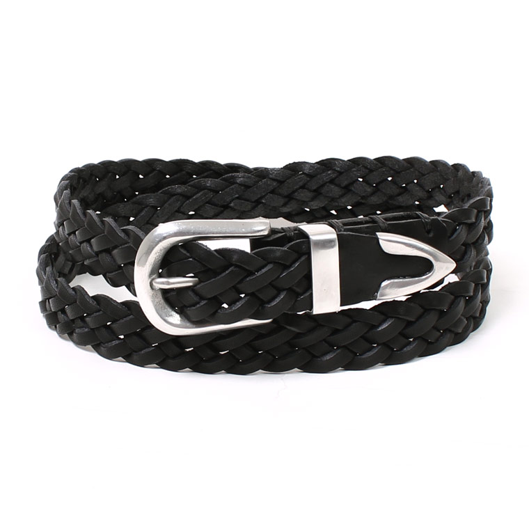 HALCYON BELT COMPANY (ハルシオンベルトカンパニー)  PLAIT WITH METAL FITING BELT ANTIQUE PEWTER BUCKLE - BLACK