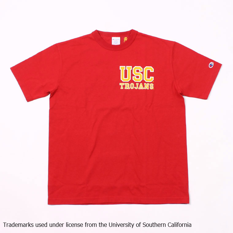 チャンピオン Tシャツ T1011 USA製 カレッジプリント USC 赤 M