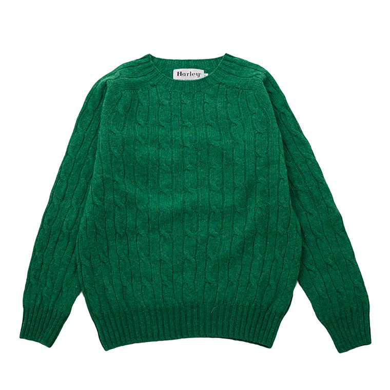 HARLEY OF SCOTLAND (ハーレーオブスコットランド)  ALLOVER CABLE CREW NECK SWEATER 100% PURE NEW WOOL - PIXIE