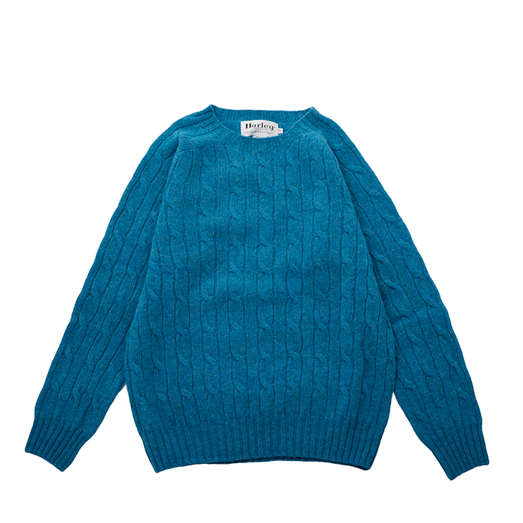 HARLEY OF SCOTLAND (ハーレーオブスコットランド)  ALLOVER CABLE CREW NECK SWEATER 100% PURE NEW WOOL - PENNAN BAY