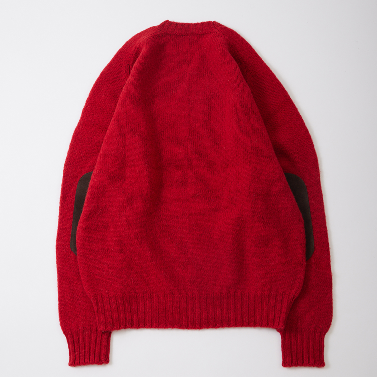 JAMIESON'S (ジャミーソンズ) SHETLAND PLAIN SADDLE SHOULDER CREW NECK ELBOW SUEDE PATCH - 525 RED_17 BROWN SUEDE