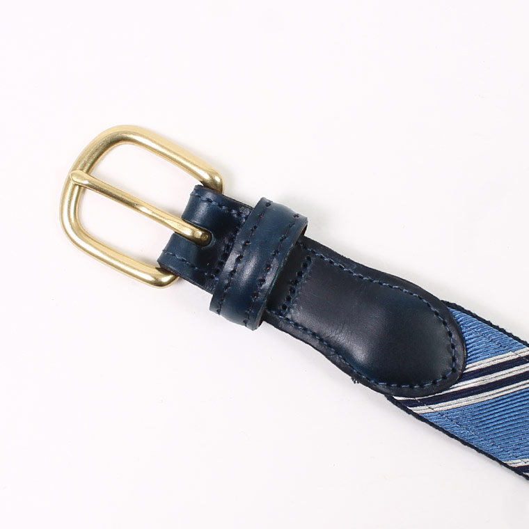 LEATHERMAN BELT (レザーマンベルト)  THE SILK TIE W/FE TABS STITCHED TAB WITH ROUNDED HARNESS BUCKLE/STANDARD TABS - YALE BLUE_PEARL&NAVY SILK