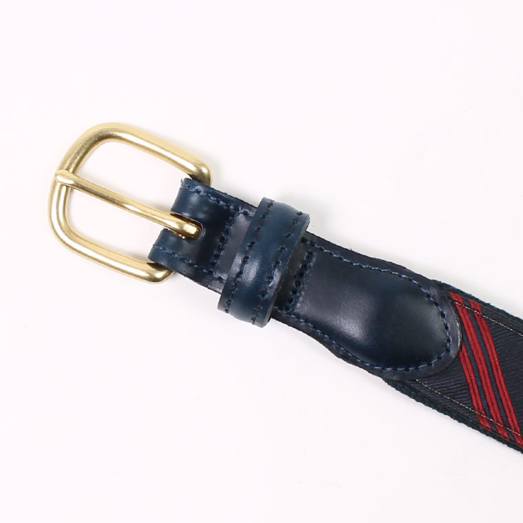 LEATHERMAN BELT (レザーマンベルト)  THE SILK TIE W/FE TABS STITCHED TAB WITH ROUNDED HARNESS BUCKLE/STANDARD TABS - NAVY&CARMINE SILK