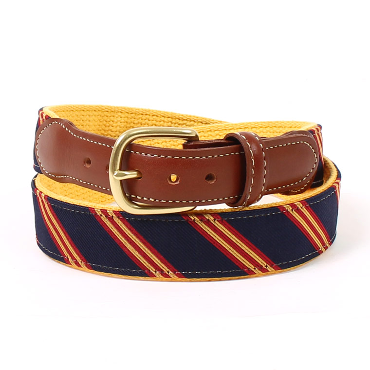 LEATHERMAN BELT (レザーマンベルト)  THE SILK TIE W/FE TABS STITCHED TAB WITH ROUNDED HARNESS BUCKLE/STANDARD TABS - NAVY_GOLDENROD&CHERRY SILK