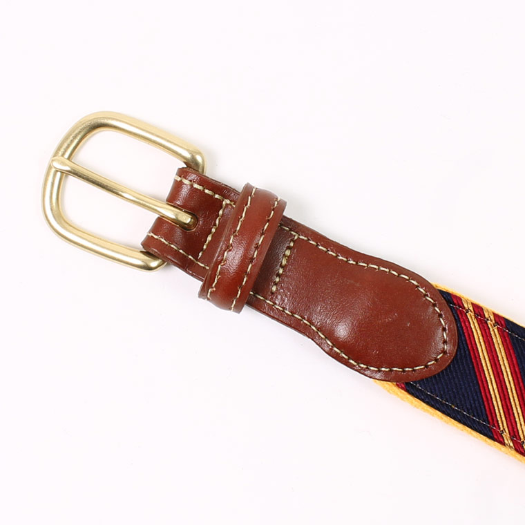 LEATHERMAN BELT (レザーマンベルト)  THE SILK TIE W/FE TABS STITCHED TAB WITH ROUNDED HARNESS BUCKLE/STANDARD TABS - NAVY_GOLDENROD&CHERRY SILK
