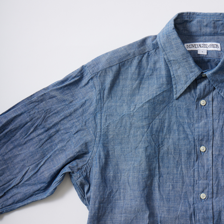 INDIVIDUALIZED SHIRTS (インディビジュアライズドシャツ)  L/S REGULAR COLLAR CLASSIC FIT CHAMBRAY SHIRT - BLUE