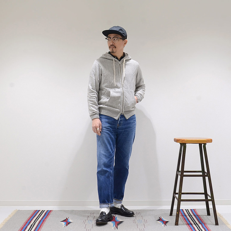 FELCO (フェルコ)  INVERSE WEAVE FULL ZIP PARKA w KANGAROO POCKET 12OZ LT WEIGHT FRENCH TERRY - TWISTED GREY