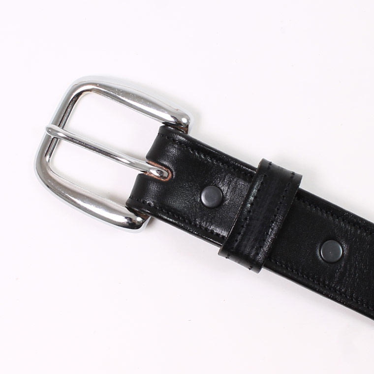 TORY LEATHER (トリーレザー)  1.25 INCH SINGLE STITCHED BRIDLE LEATHER BELT - BLACK_NICKEL