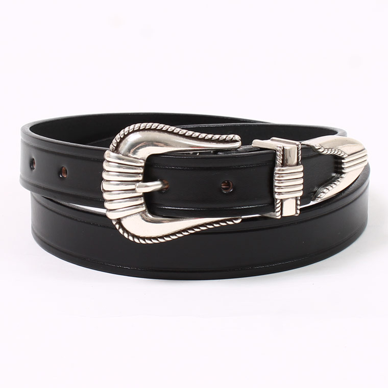 TORY LEATHER (トリーレザー) 1 INCH SNAFFLE BIT BELT WITH A 3 - PIECE SILVER BUCKLE SET - BLACK_SILVER