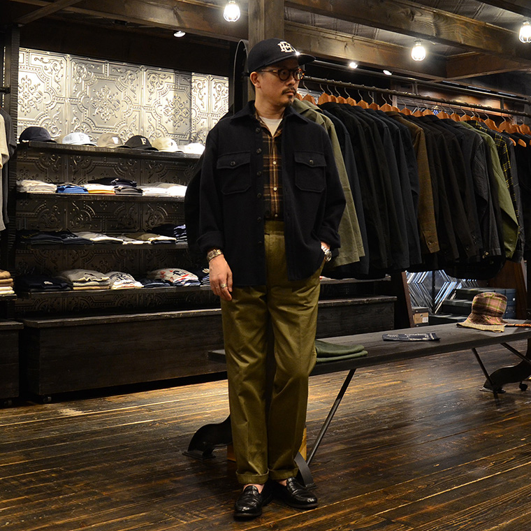East Harbour Surplus (イーストハーバーサープラス) LEONARD WASHED FLANNEL WOOL OVER SHIRT - NAVY