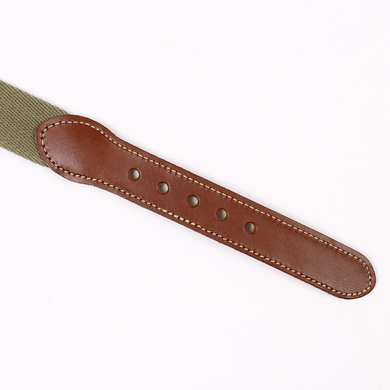 LEATHERMAN BELT (レザーマンベルト)  1.25 SOLID COTTON SURCINGLE W/YELLOW STITCHED TABS BRASS HARNESS BUCKLE - OLIVE