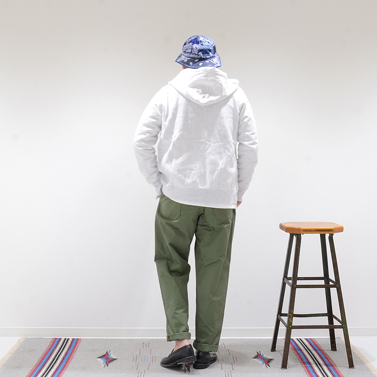 FELCO (フェルコ)  INVERSE WEAVE FULL ZIP PARKA w KANGAROO POCKET 12OZ LT WEIGHT FRENCH TERRY - ASH GREY HEATHER