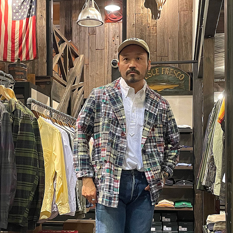 D.C. WHITE (ディーシーホワイト)  PATCHWORK MADRAS COMFORTABLE DOUBLE JACKET - NAVY