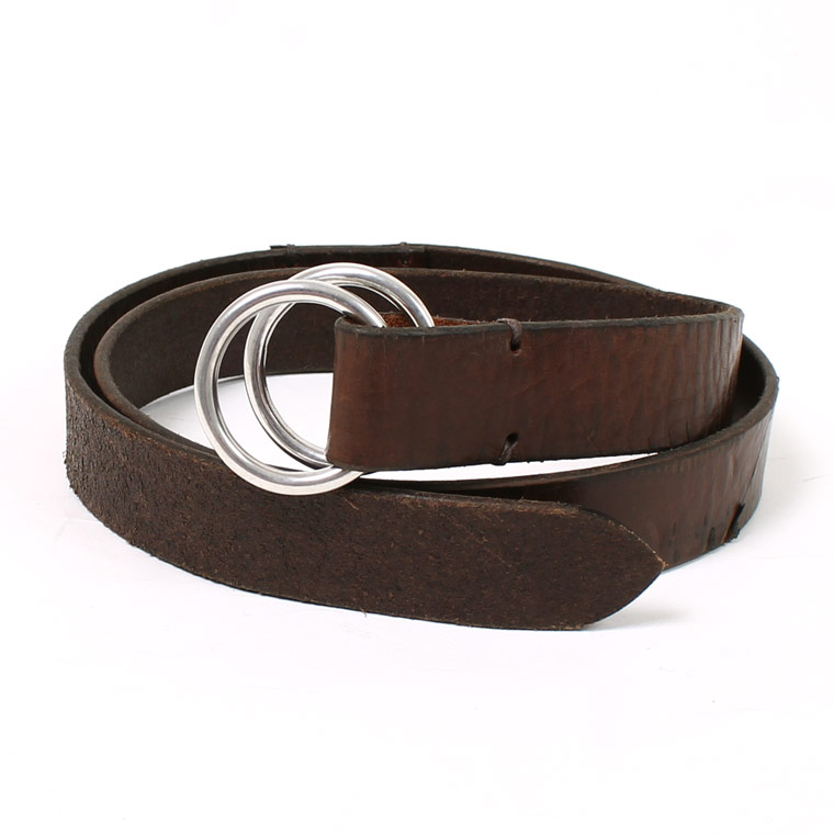 HALCYON BELT COMPANY (ハルシオンベルトカンパニー)  30mm DOUBLE PEWTER RING BUCKLE BELT - DK BROWN