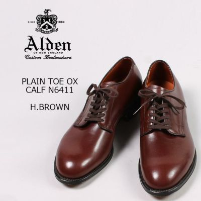 Explorer別注 モディファイドラスト ブラウン プレーントゥシューズ ALDEN (オールデン) PLAIN TOE OX / CALF - H. BROWN N6411