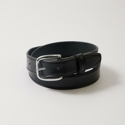 TORY LEATHER (トリーレザー)  1.25 INCH SINGLE STITCHED BRIDLE LEATHER BELT - BLACK_NICKEL