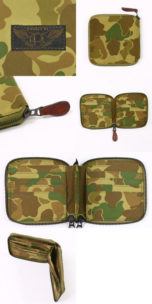 RRL(ﾀﾞﾌﾞﾙｱｰﾙｴﾙ)の小物グッズ、ナイロン素材のカモ柄ラウンドジップウォレット