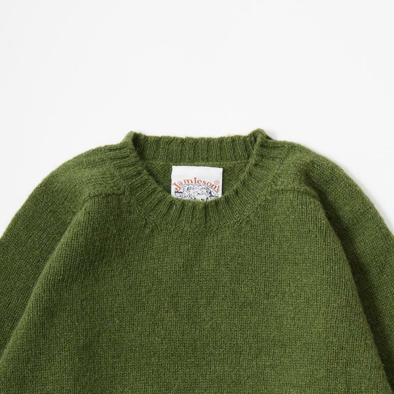 ゆうジャミーソンズ　ウールニットL　カーキ　スコットランド製 JAMIESON'S (ジャミーソンズ) クルーネックニット セーター サドル