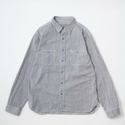 EMPIRE & SONS (エンパイア アンド サンズ)  L/S USN STYLE WORK SHIRT ORGANIC COTTON HICKORY STRIPE - NAVY_WHITE