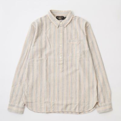 RRL Ralph Lauren (ダブル アールエル ラルフローレン) BULLDOG PO LONG SLEEVE SPORT SHIRT CTN Y/D STRP - PERIWINKLE MULTI