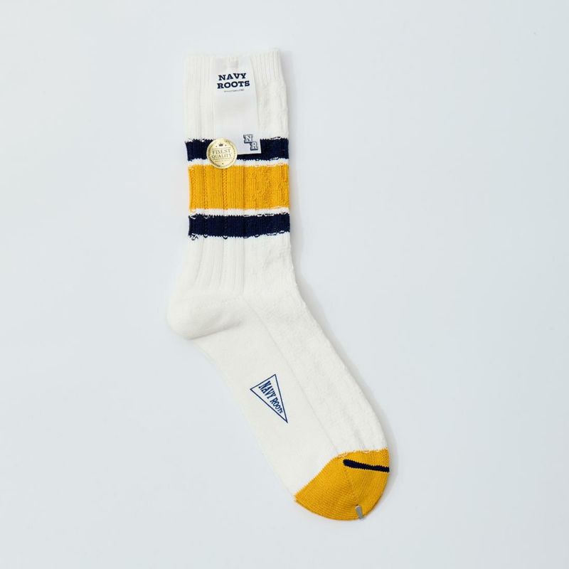 NAVY ROOTS (ネイビールーツ) CABLE BORDER SOCKS - YELLOW ソックス